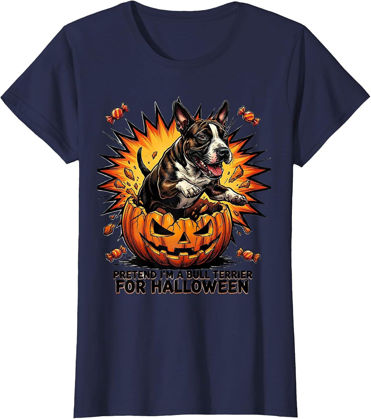 Women's Pretend I'm A Bull Terrier For Halloween Funny T-Shirt - Navy Blue
