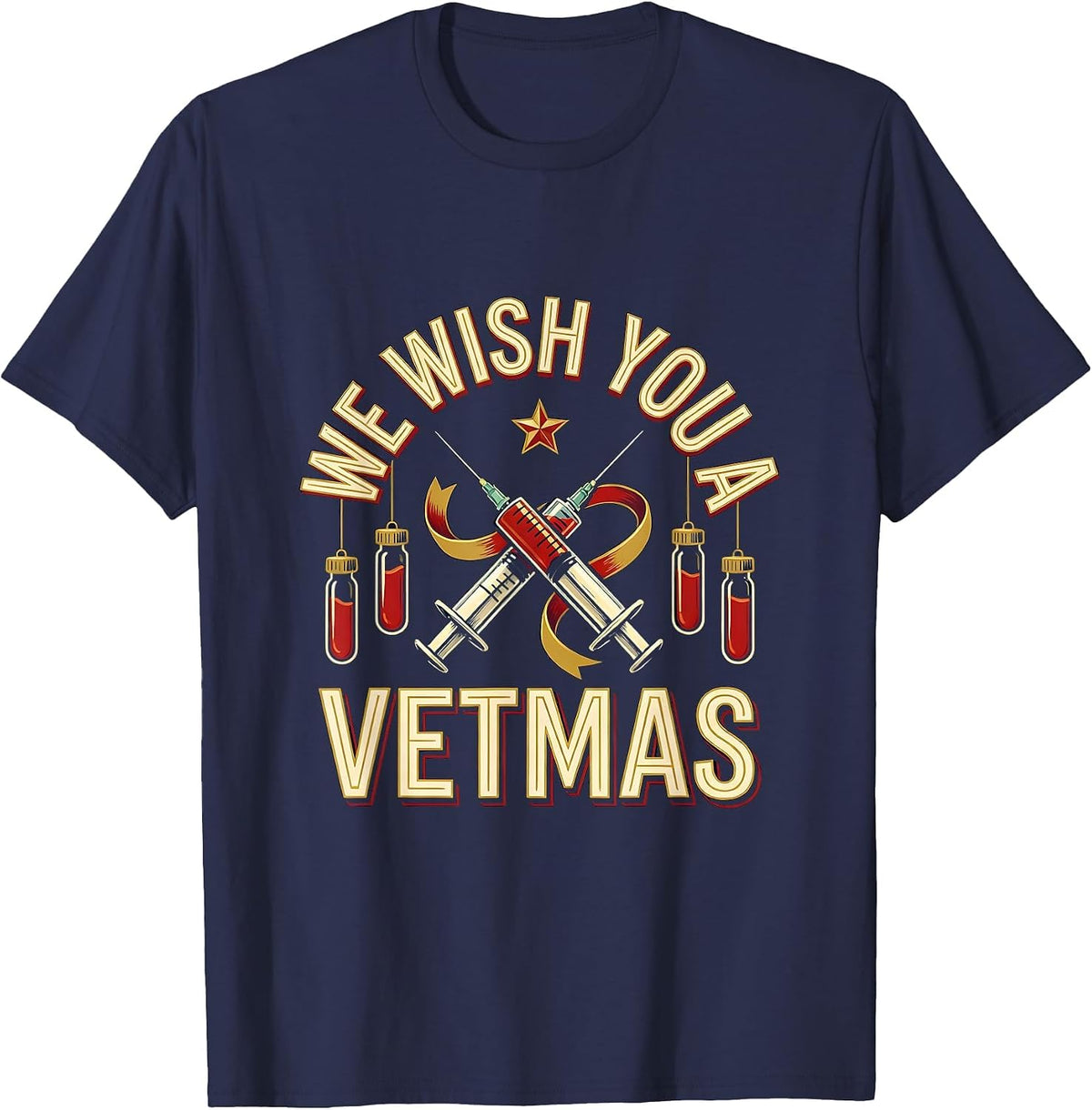We Wish You A Vetmas Funny Veterinarian Vet Tech Christmas T-Shirt - Navy Blue