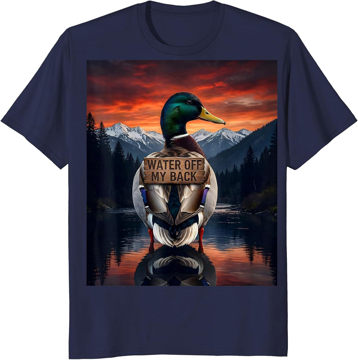 Men's Water Off My Back Carefree Duck Design T-Shirt - Navy Blue