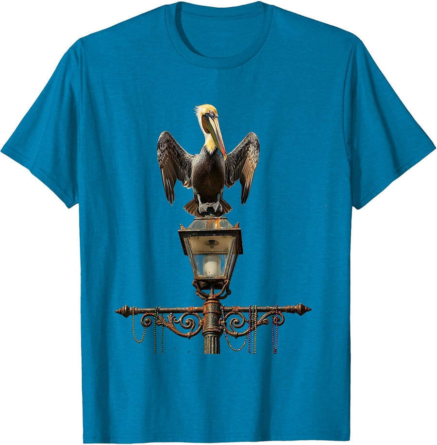 Mardi Gras Pelican Bourbon Street Lamp T-Shirt - Sapphire Blue