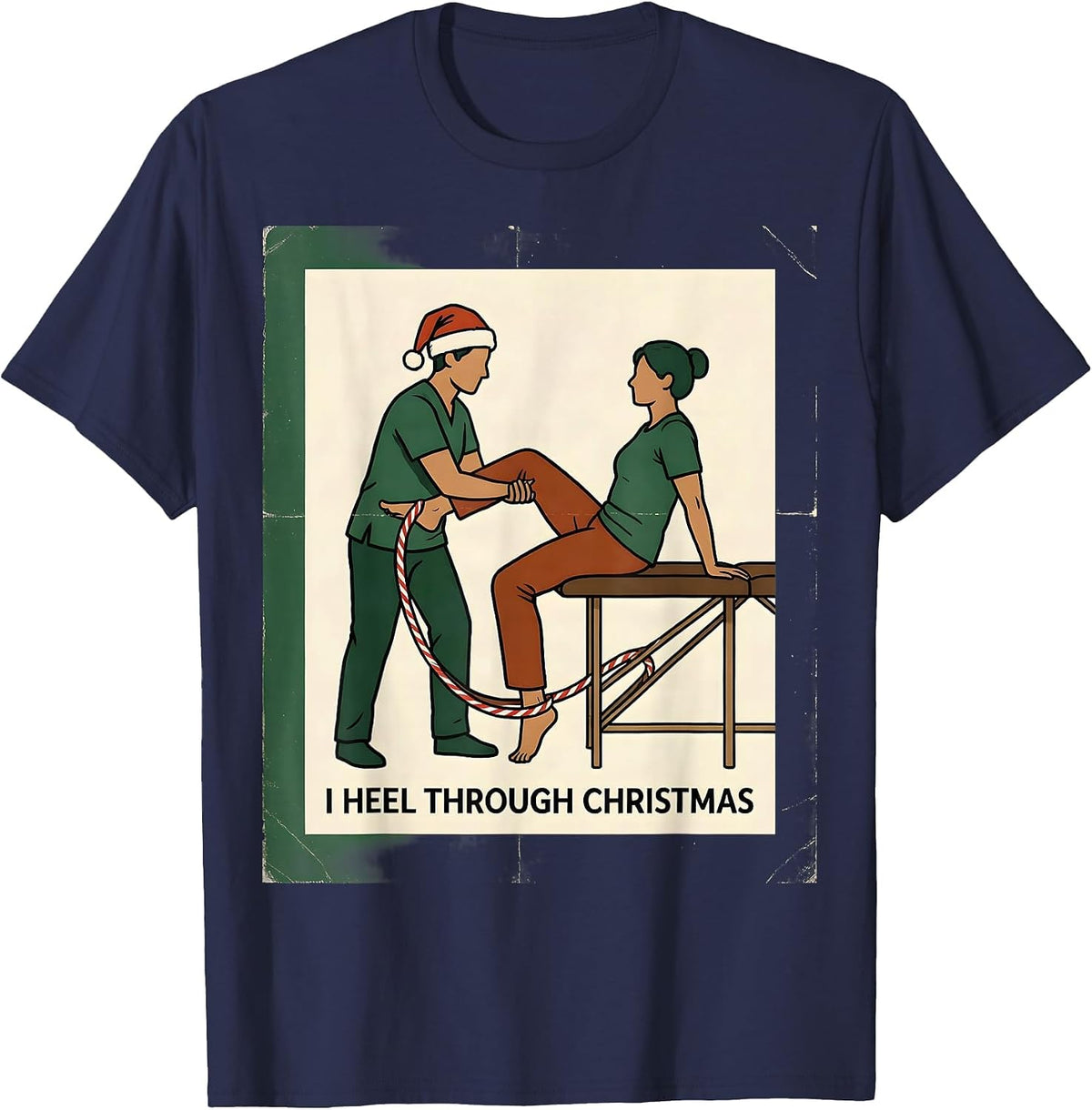Men's I Heel Through Christmas Vintage Physical Therapist T-Shirt - Navy Blue