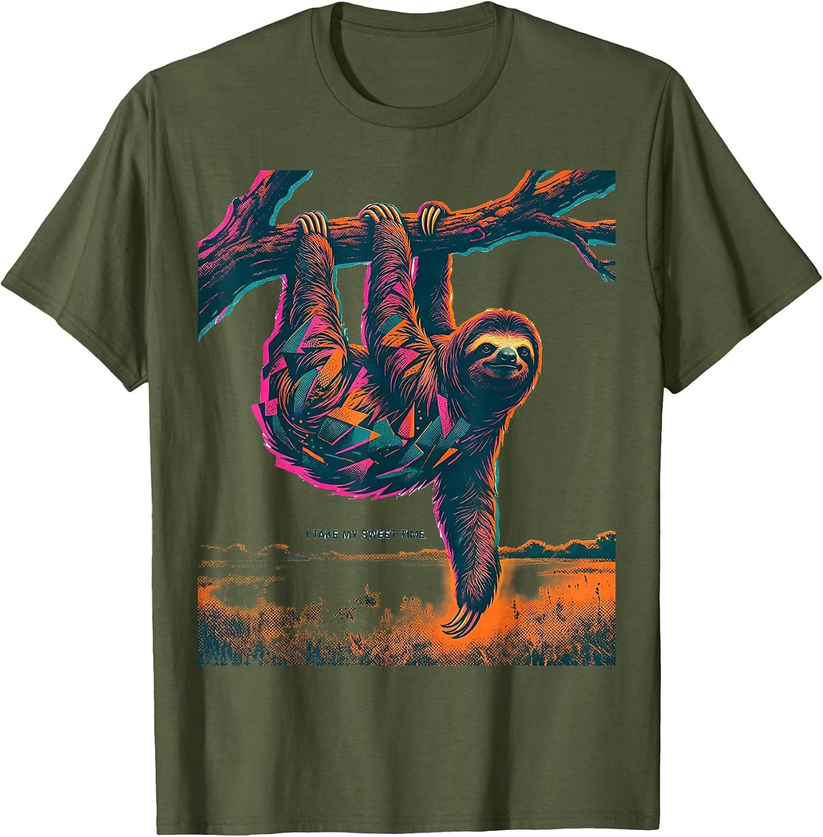 I Take My Sweet Time Funny Sloth Lover Lazy Humor T-Shirt - Olive Green