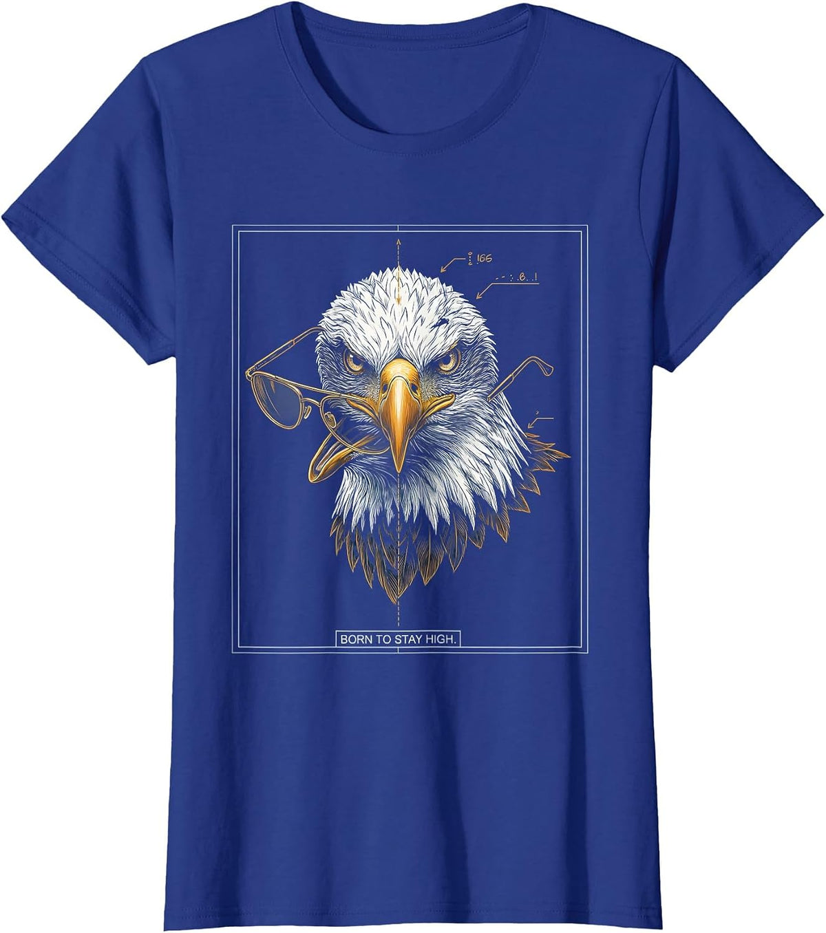 Women's Born To Stay High Technical Blueprint Eagle Pride Kids Teen T-Shirt - Royal Blue