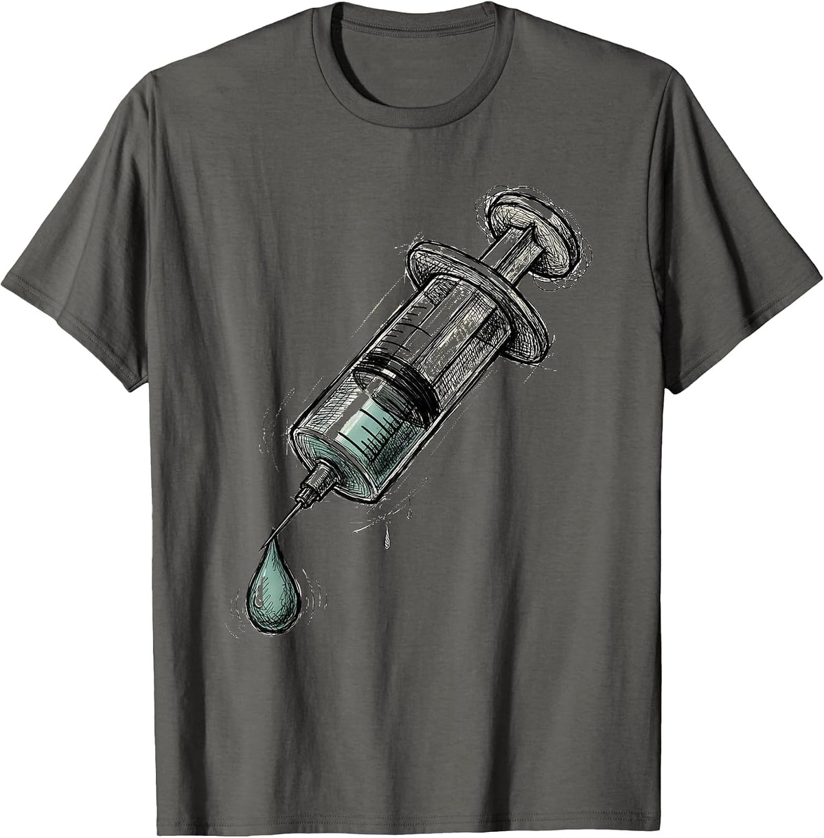 Pharmacy Technician Syringe Graphic Design T-Shirt - Asphalt Grey