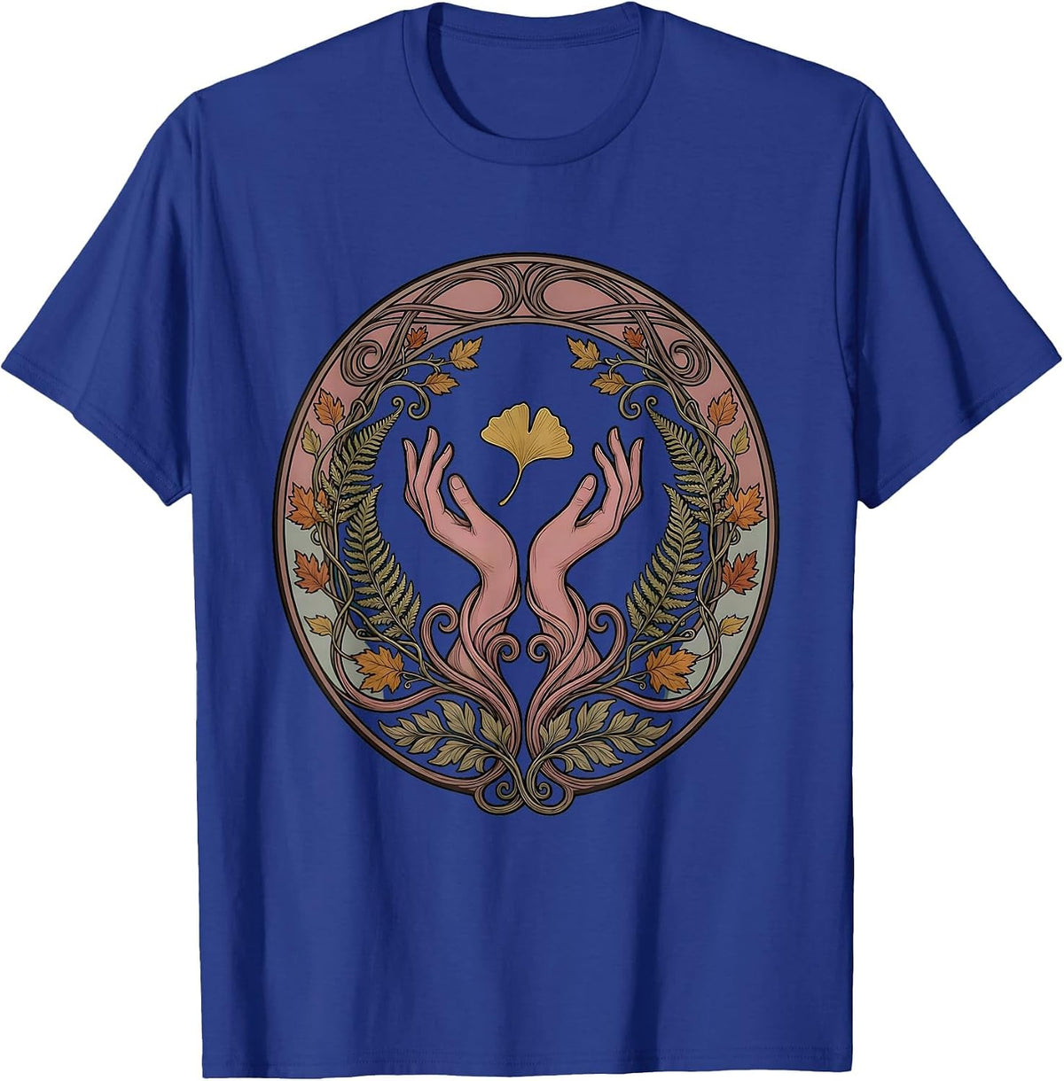 Gentle Hands Catching Autumn Leaf Kindness Art T-Shirt - Royal Blue