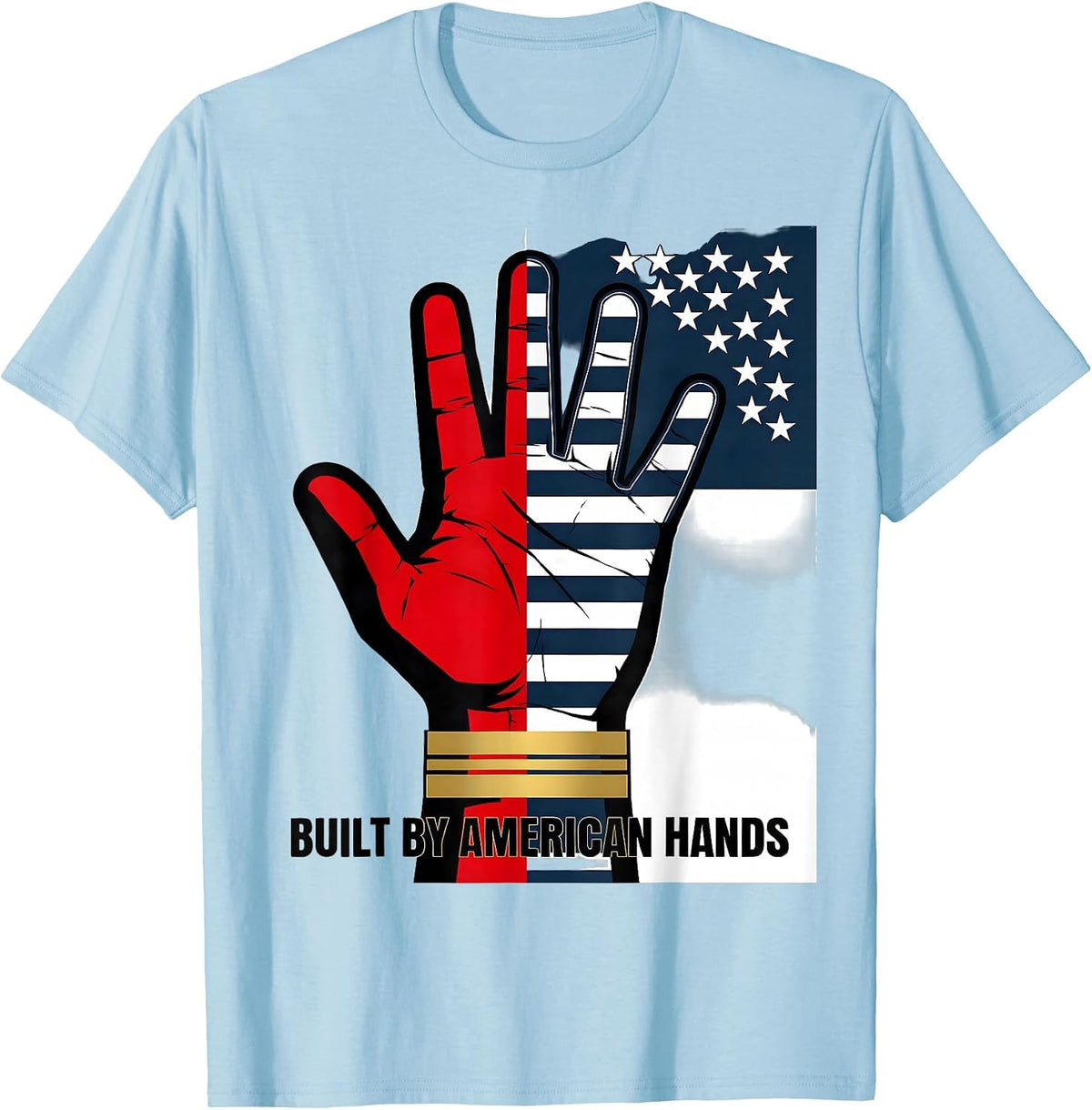 Men's Built by American Hands Stars and Stripes Design T-Shirt - Baby Blue