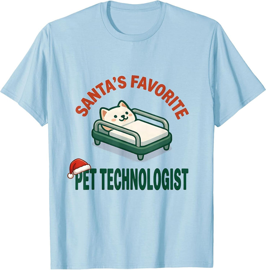 Men's Santa's Favorite PET Technologist Cute Kawaii Radiology Tech T-Shirt - Baby Blue