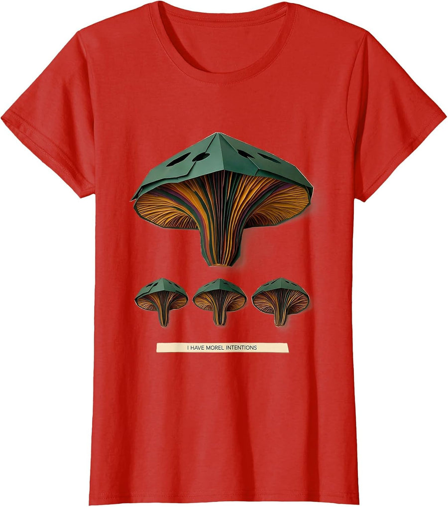 Women's I Have Morel Intentions Funny Mushroom Forager Retro Fungi T-Shirt - Red