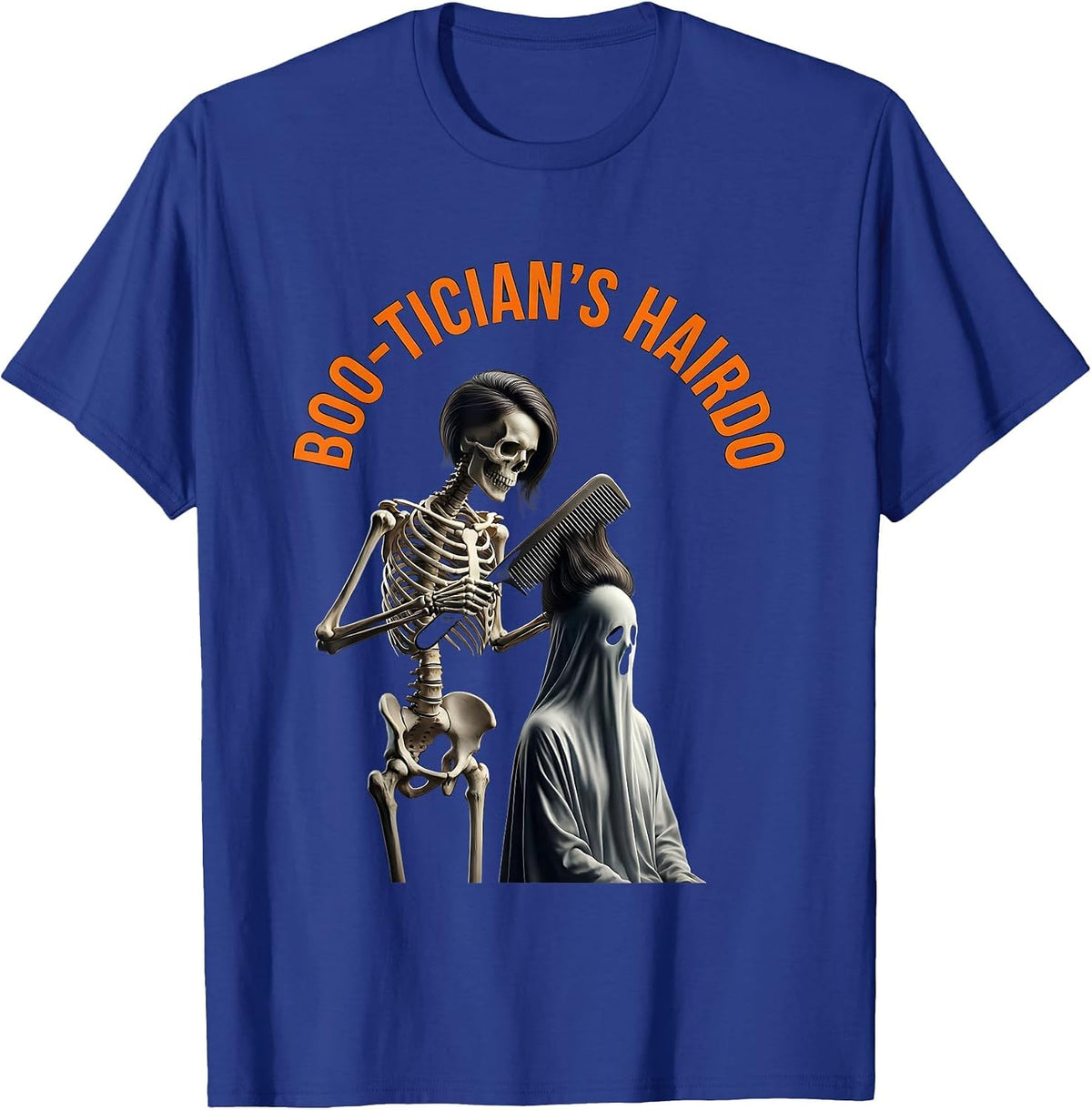 Men's Boo-tician's Hairdo Minimalist Skeleton Hairstylist T-Shirt - Royal Blue