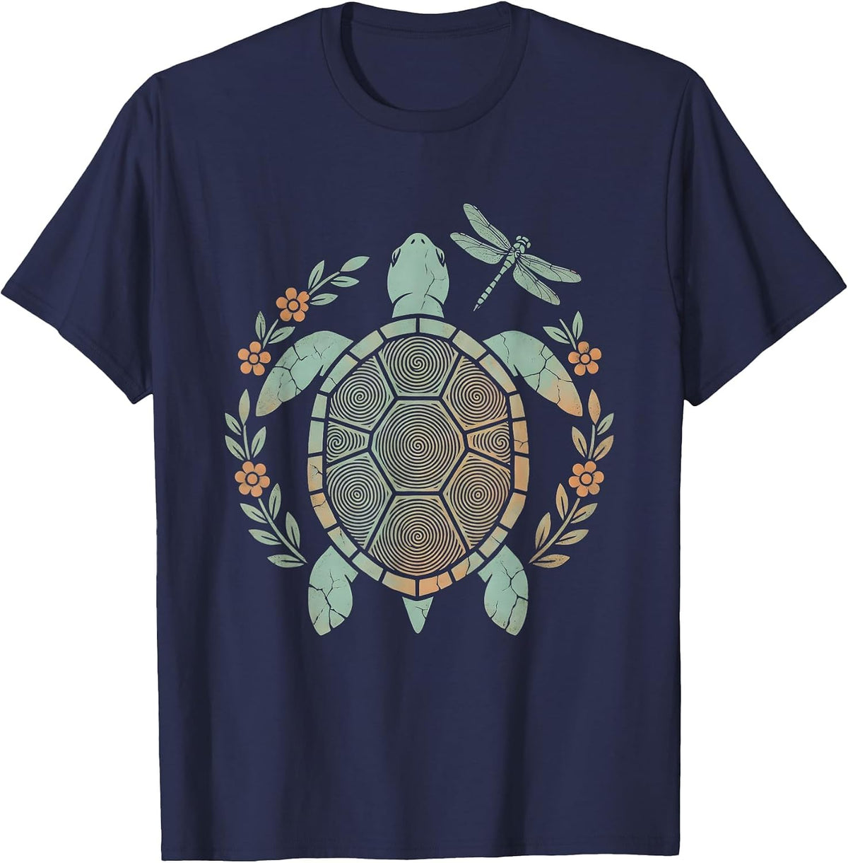 Men's Sea Turtle Tie Dye Spiral Shell Graphic T-Shirt - Navy Blue