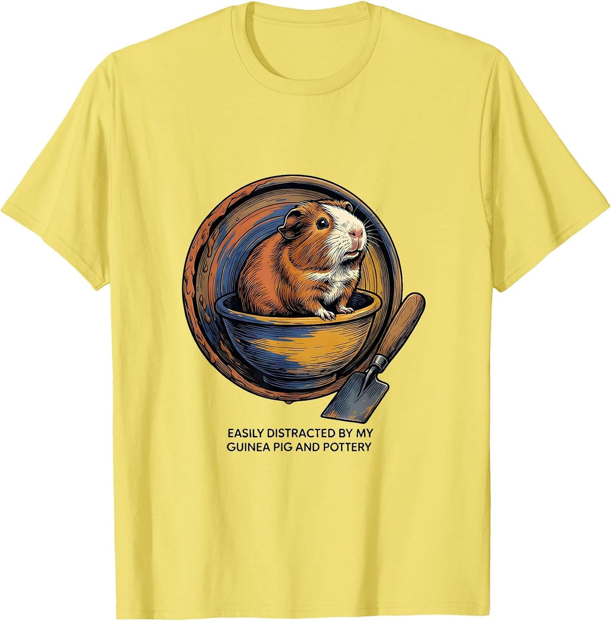 Men's Easily Distracted By My Guinea Pig And Pottery Funny T-Shirt - Lemon Yellow