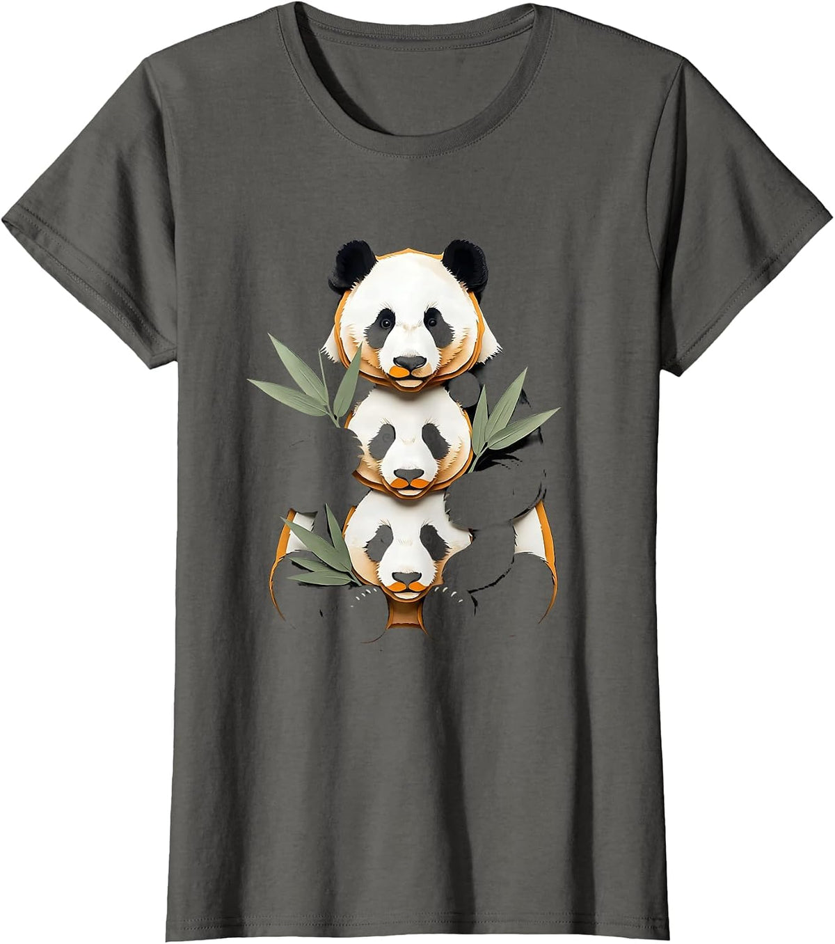 Women's Panda Stack Paper Cutout Funny Animal Lover T-Shirt - Asphalt Grey