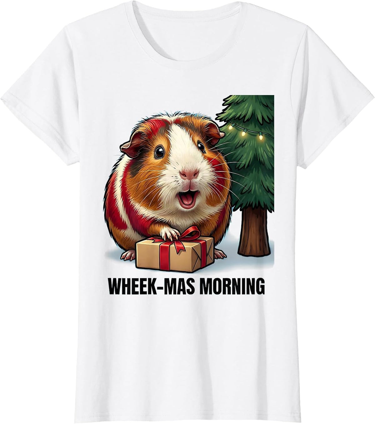 Wheek-mas Morning Funny Guinea Pig Christmas Pet Lover Humor T-Shirt - White