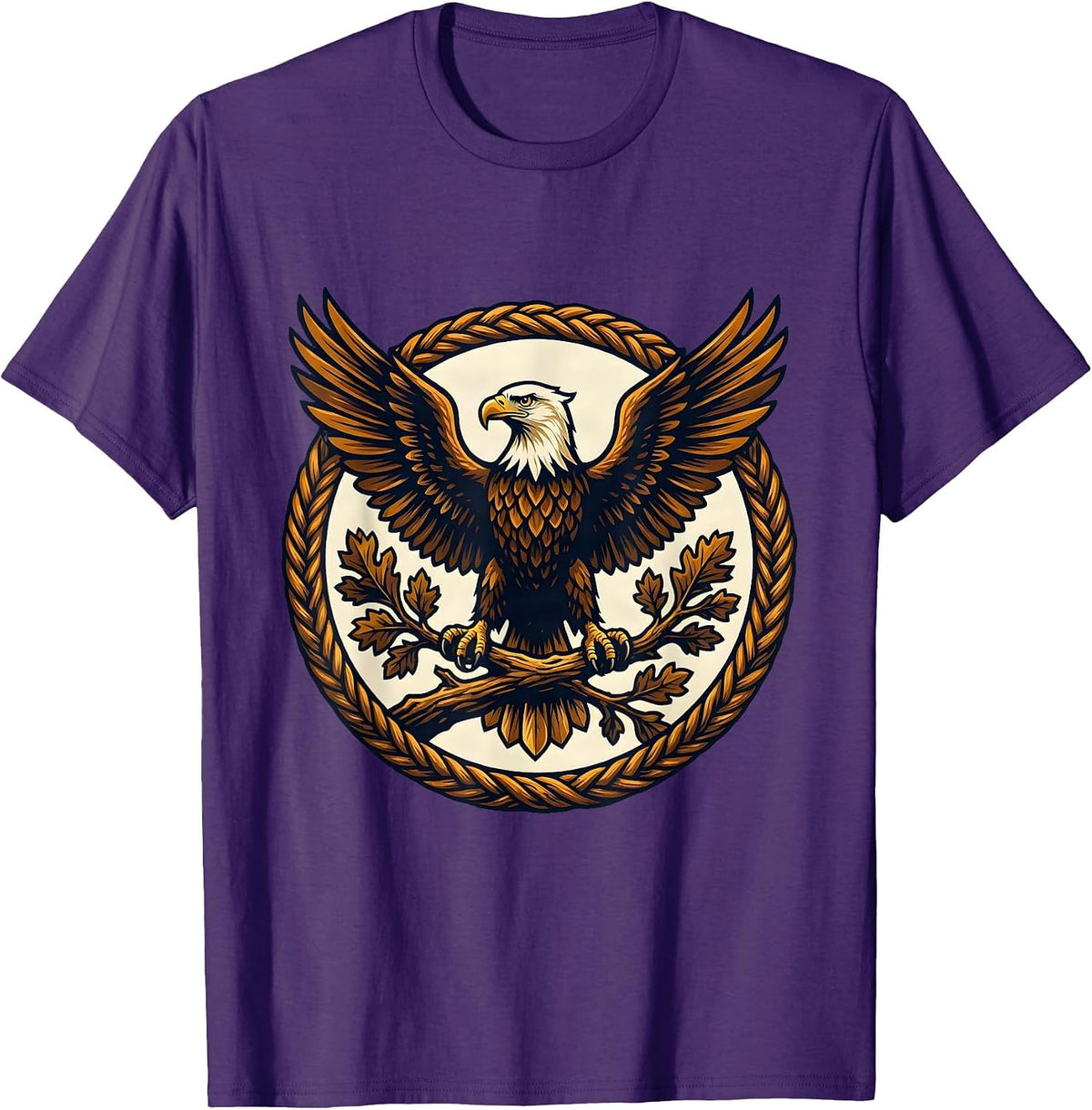 Soaring Eagle Oak Leaf Branch Patriotic Design T-Shirt - Purple