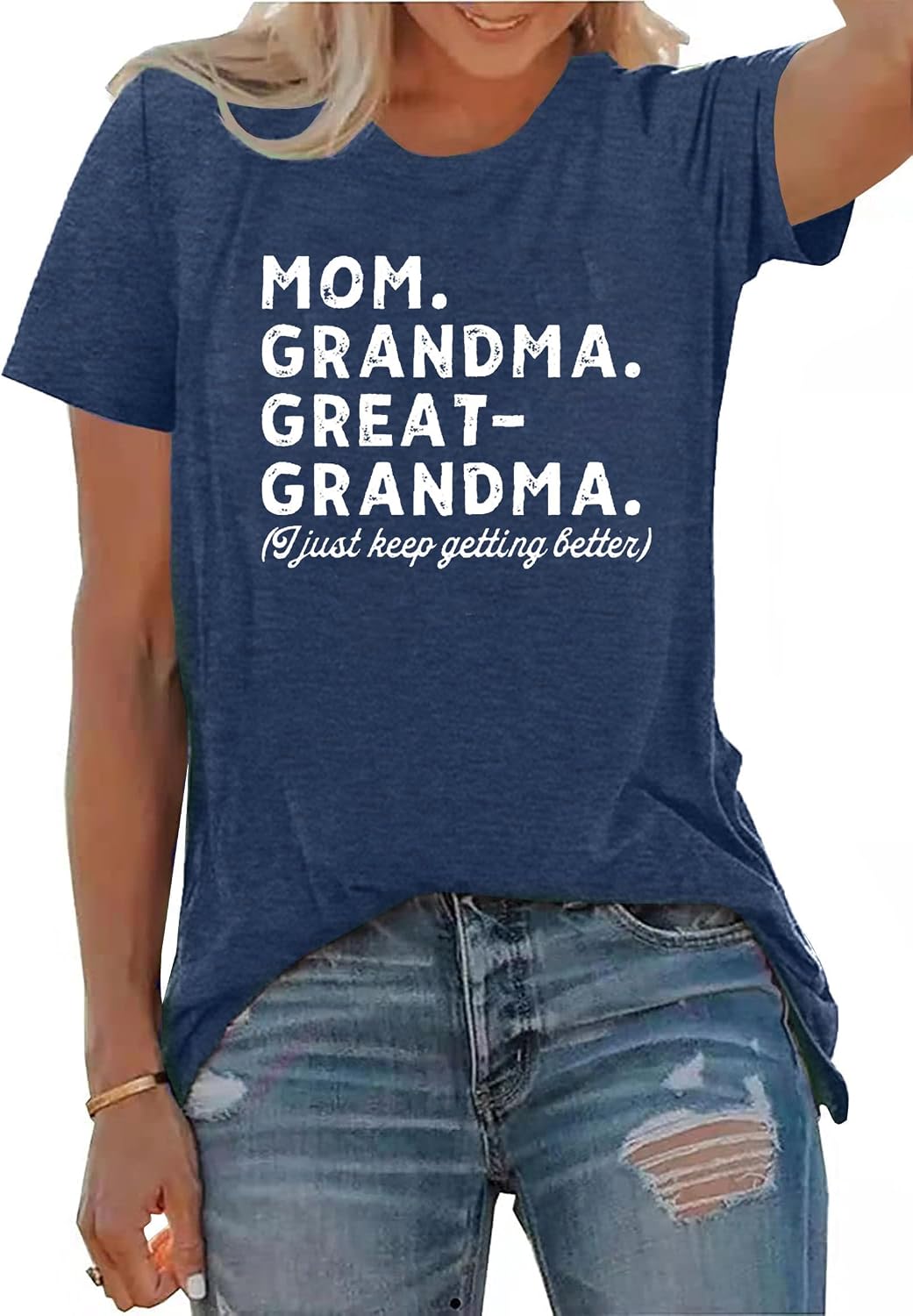 Grandma Shirts Women Mom Grandma Great Grandma Graphic Tshirts Grandmom Gifts Tops Casual Gigi Tees Shirt - Dark Blue