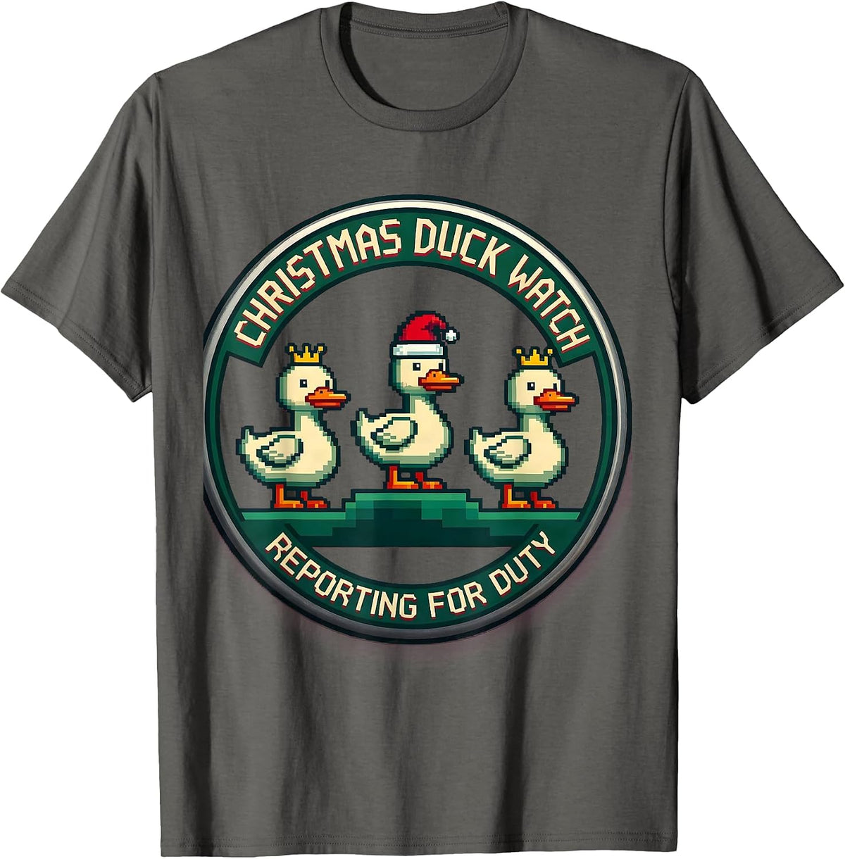 Men's Christmas Duck Watch Reporting for Duty Funny Duck Lover T-Shirt - Asphalt Grey
