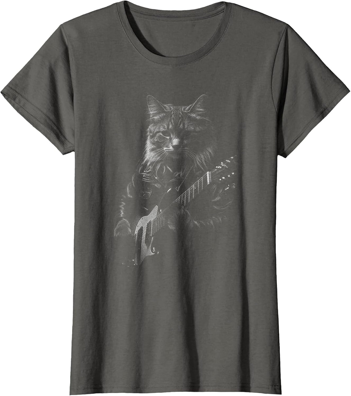 Rock Cat Playing Guitar Mens Woman Funny Guitar Cat T-Shirt - Asphalt Grey