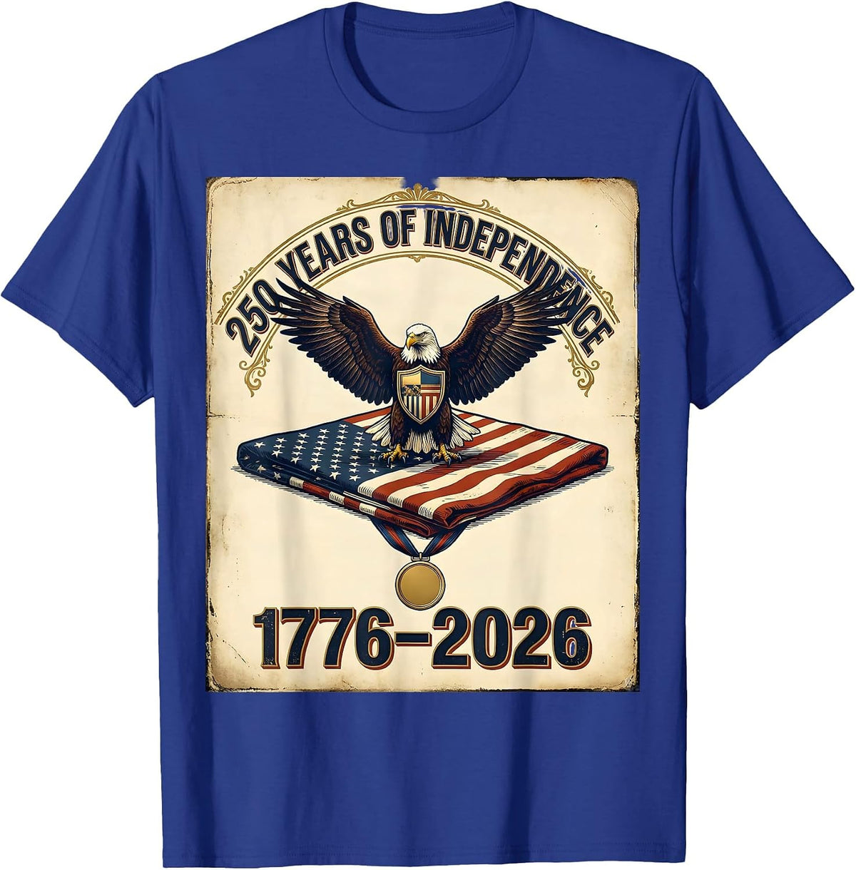 Men's 250 Years Of Independence 1776–2026 Vintage Patriotic Eagle T-Shirt - Royal Blue