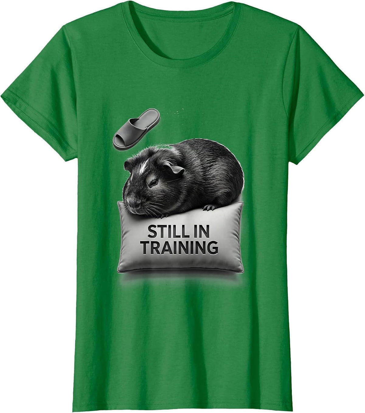 Women's Still In Training Funny Sleepy Guinea Pig Pajama Pet Lover T-Shirt - Kelly Green