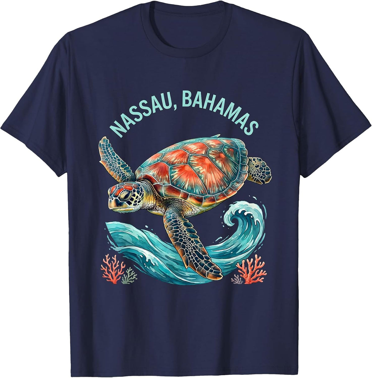 Nassau Bahamas Sea Turtle Vacation Souvenir Beach T-Shirt - Navy Blue