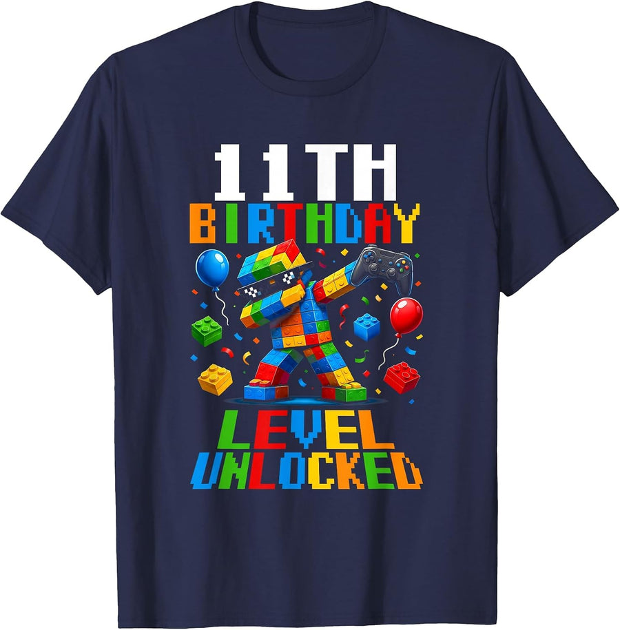 11th Birthday Building Brick Funny 11 Year Old Gamer Boys T-Shirt - Navy Blue
