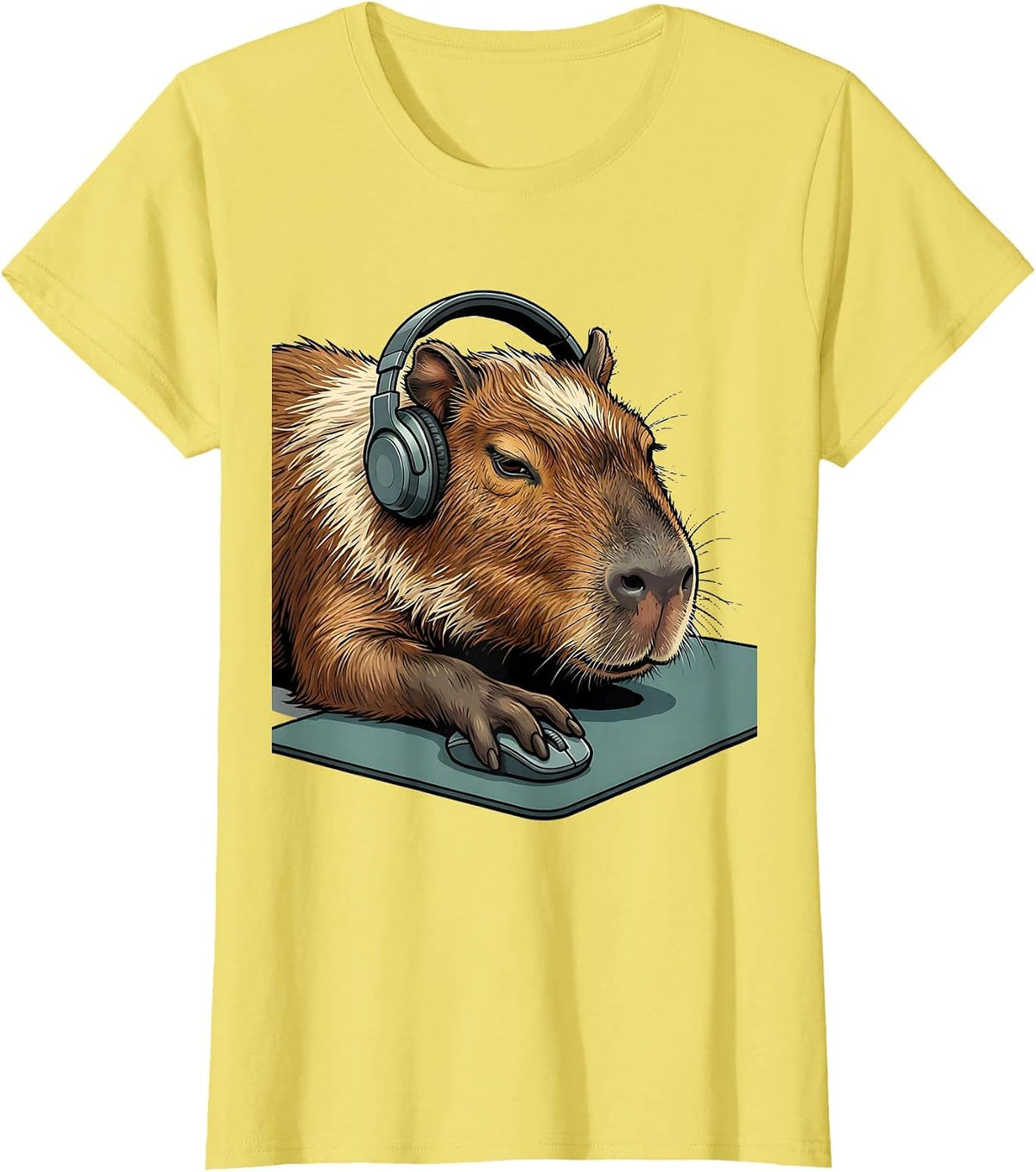 Women's Capybara Gamer Funny Meme Humor Video Games T-Shirt - Lemon Yellow