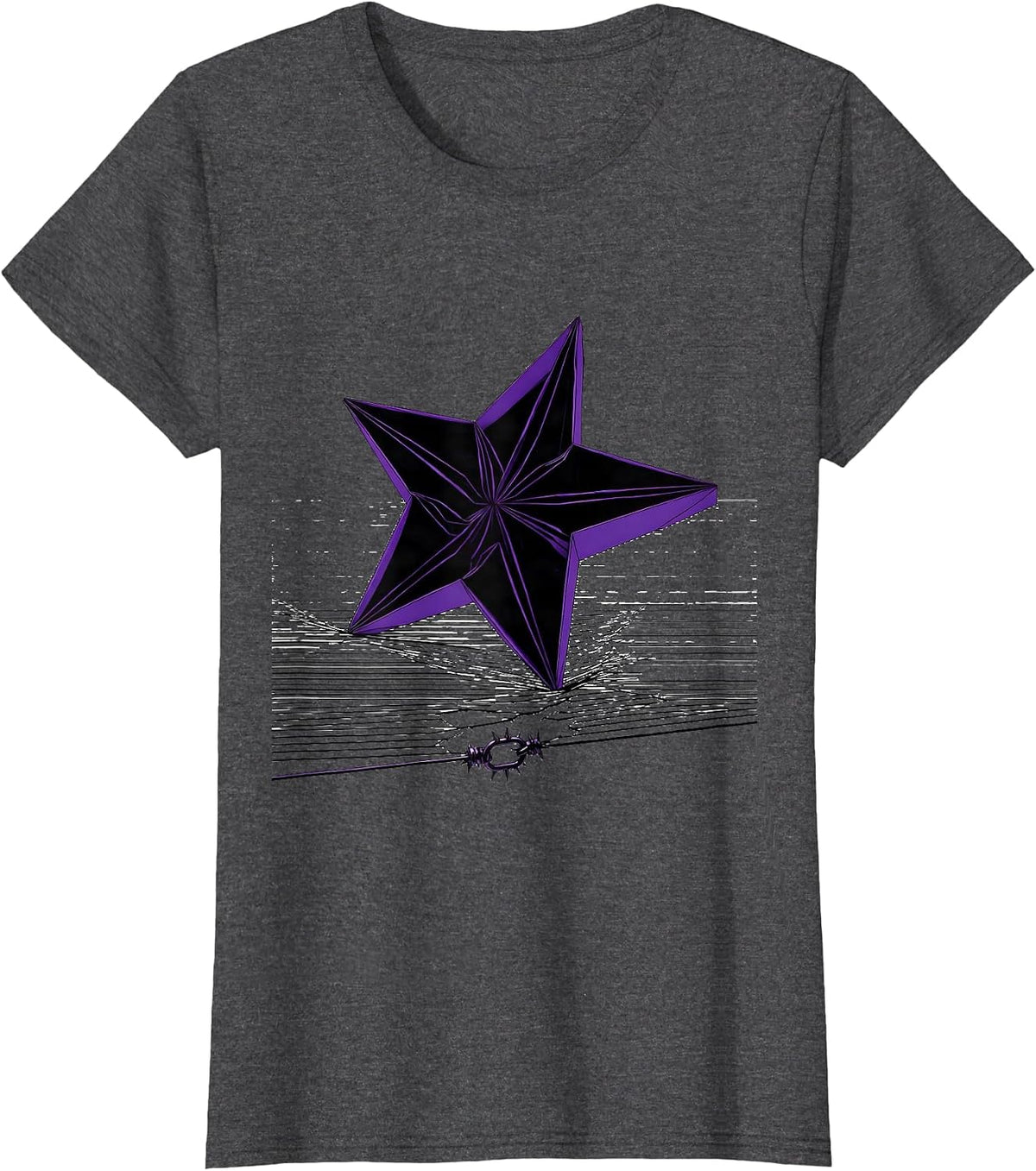 Women's Folded Star Grunge Alt Y2K Vintage Graphic T-Shirt - Dark Heather Grey