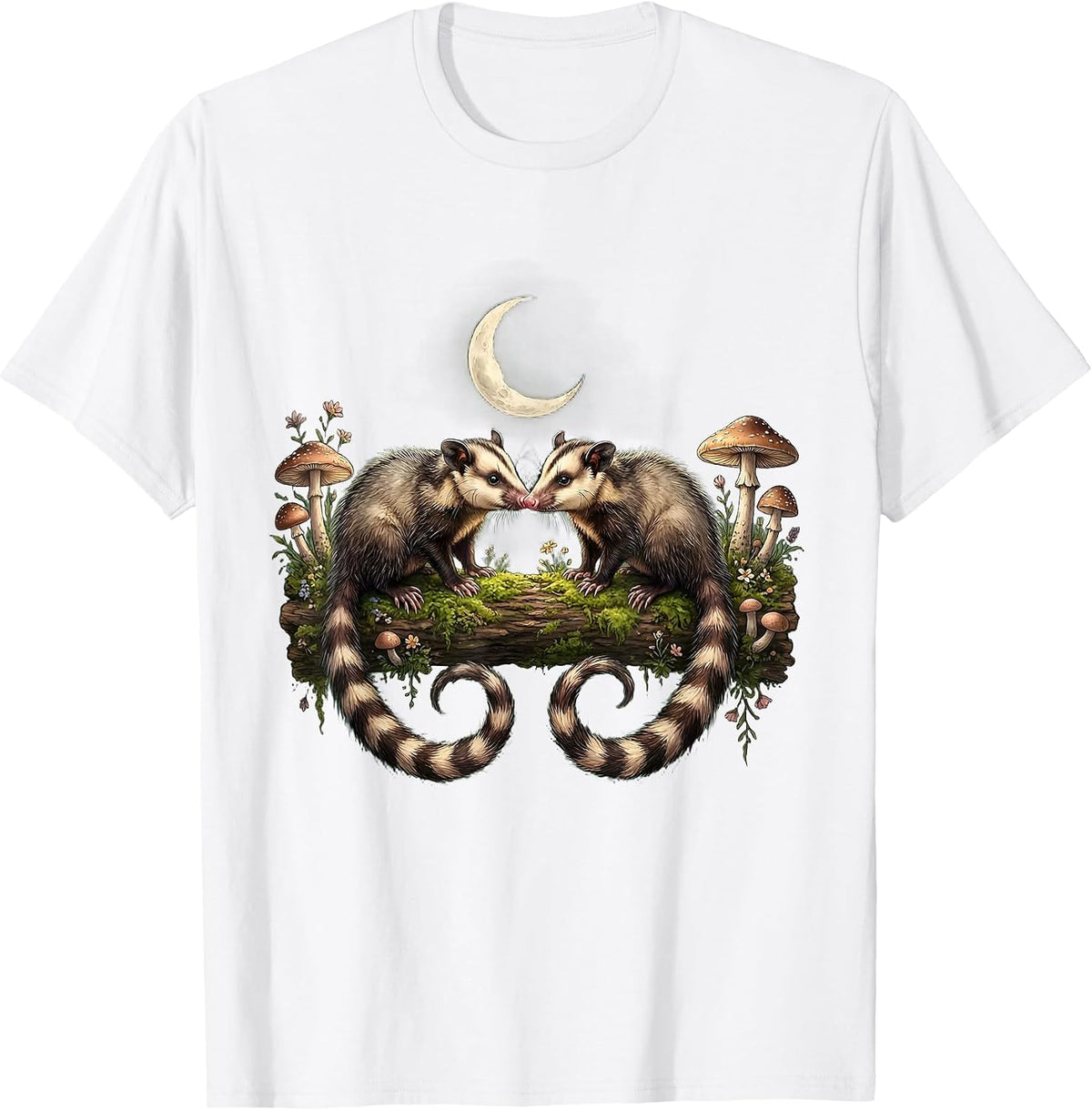 Men's Opossum Standoff on a Log Graphic Tee T-Shirt - White