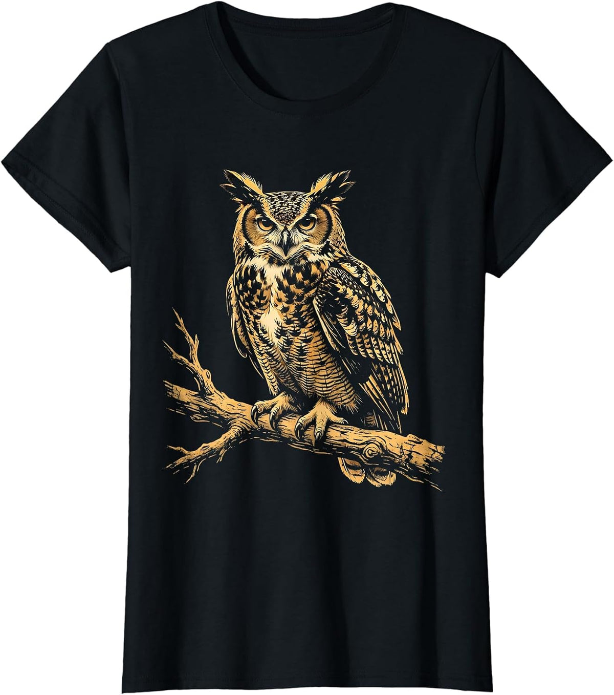Great Horned Owl Bottomland Camo Wildlife Design T-Shirt - Black