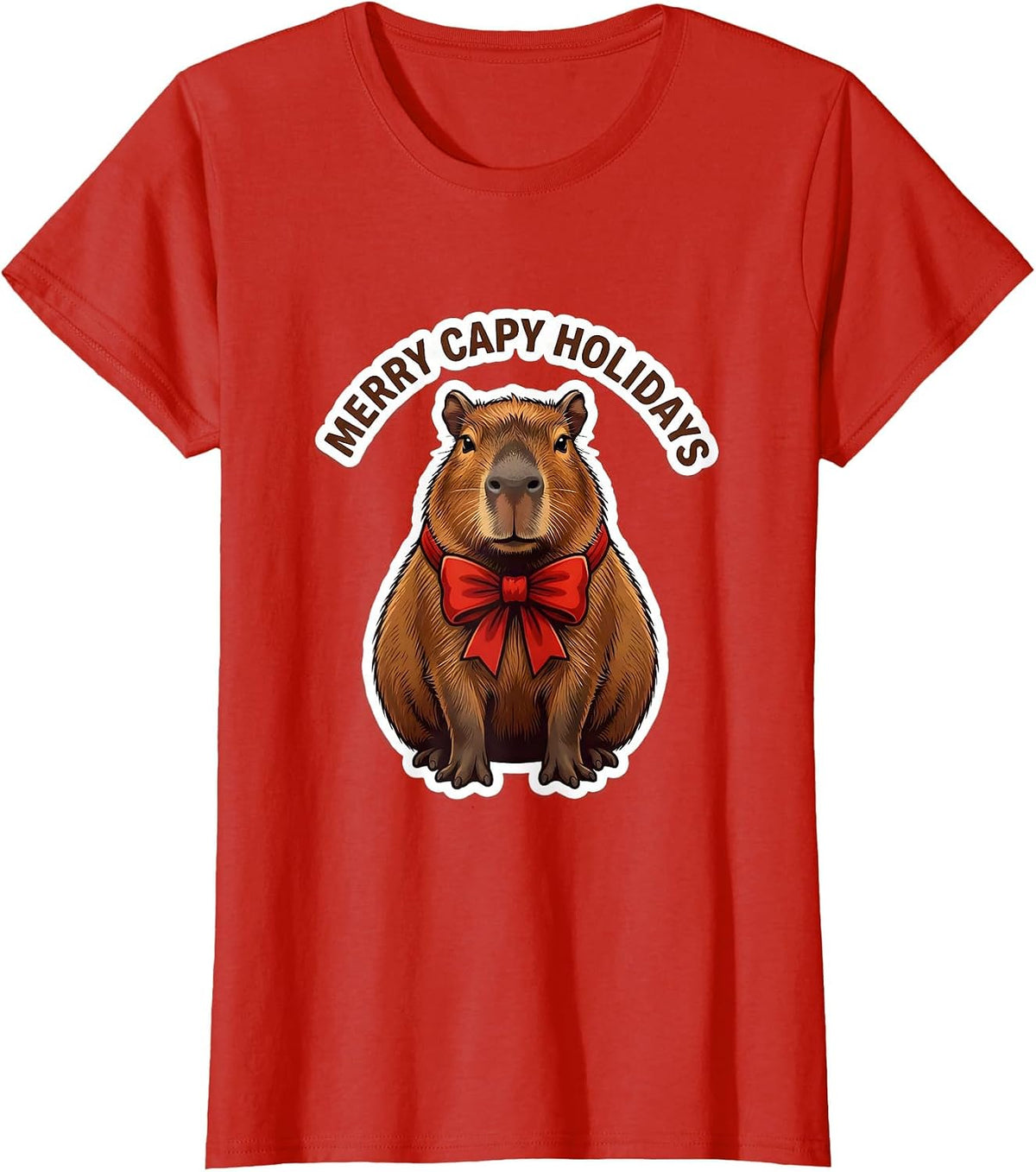 Merry Capy Holidays Funny Capybara Animal Lover Christmas T-Shirt - Red