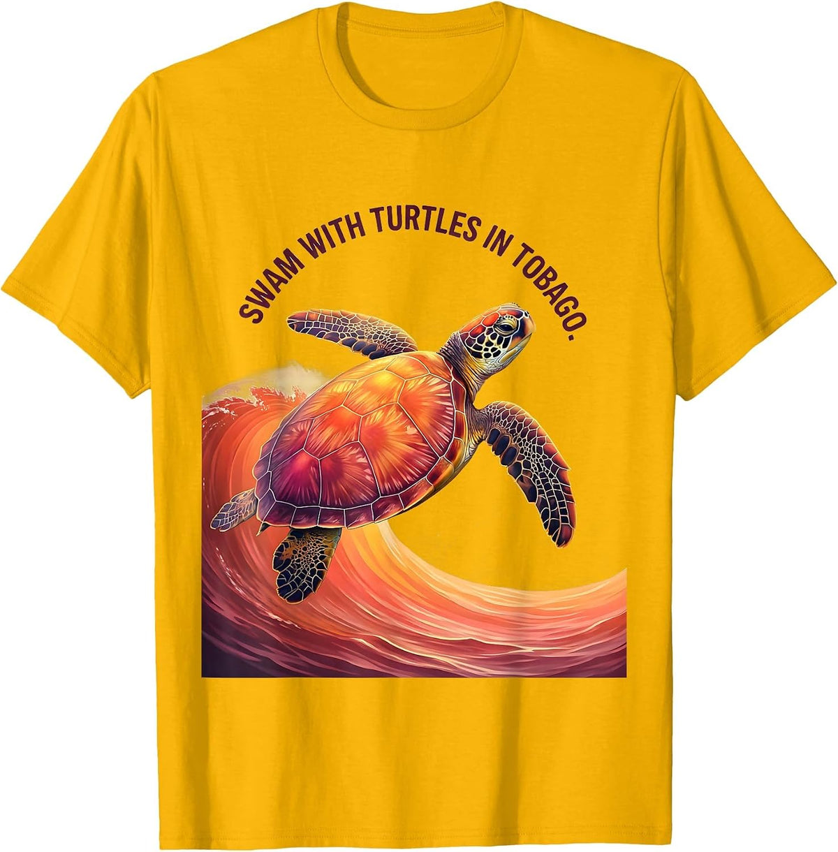 Swam With Turtles In Tobago Gradient Sea Turtle Souvenir T-Shirt - Golden Yellow