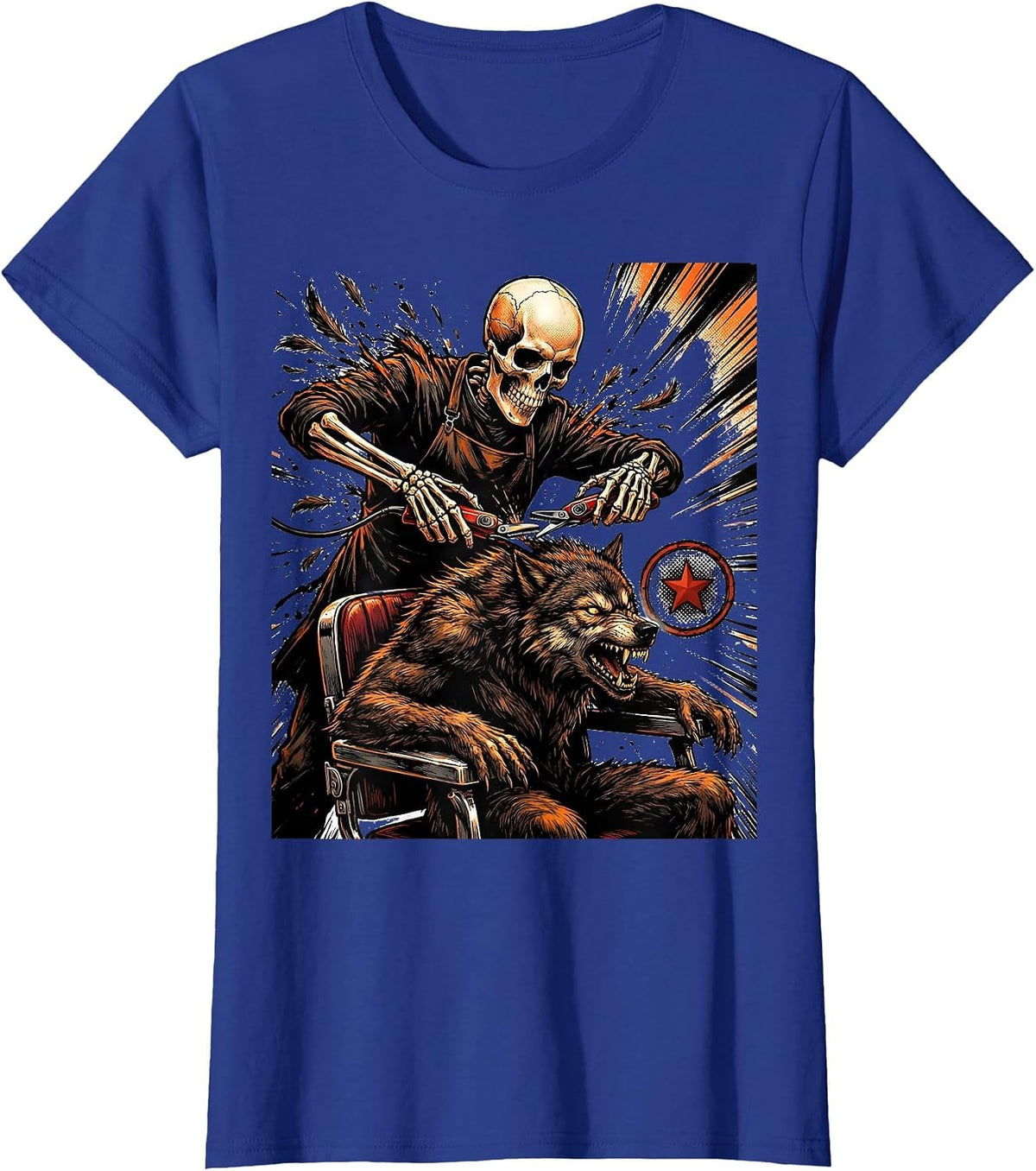 Women's Skeleton Hairstylist Halloween Humor Barber Hairdresser T-Shirt - Royal Blue