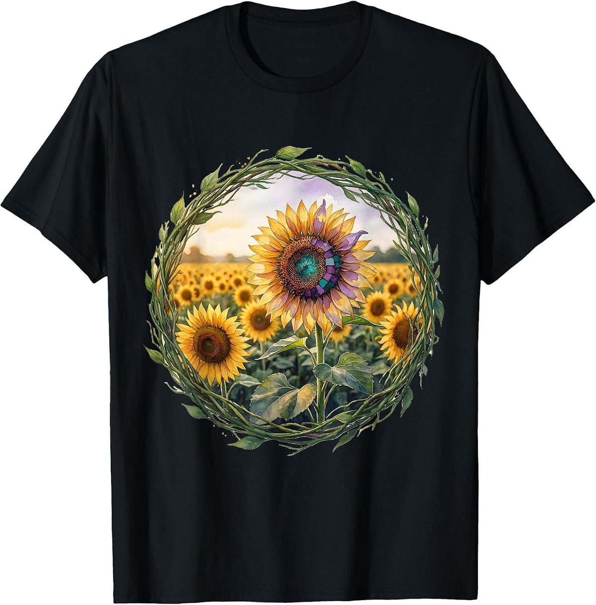 Men's Special Education Sunflower Field Unique Bloom T-Shirt - Black