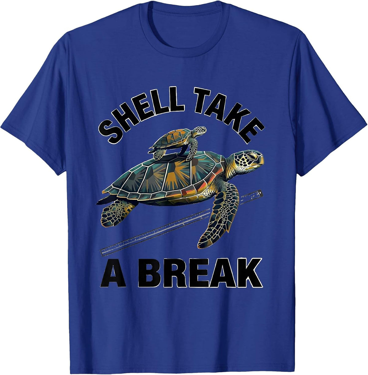 Men's Shell Take A Break Midcentury Modern Sea Turtle Ocean Animal T-Shirt - Royal Blue