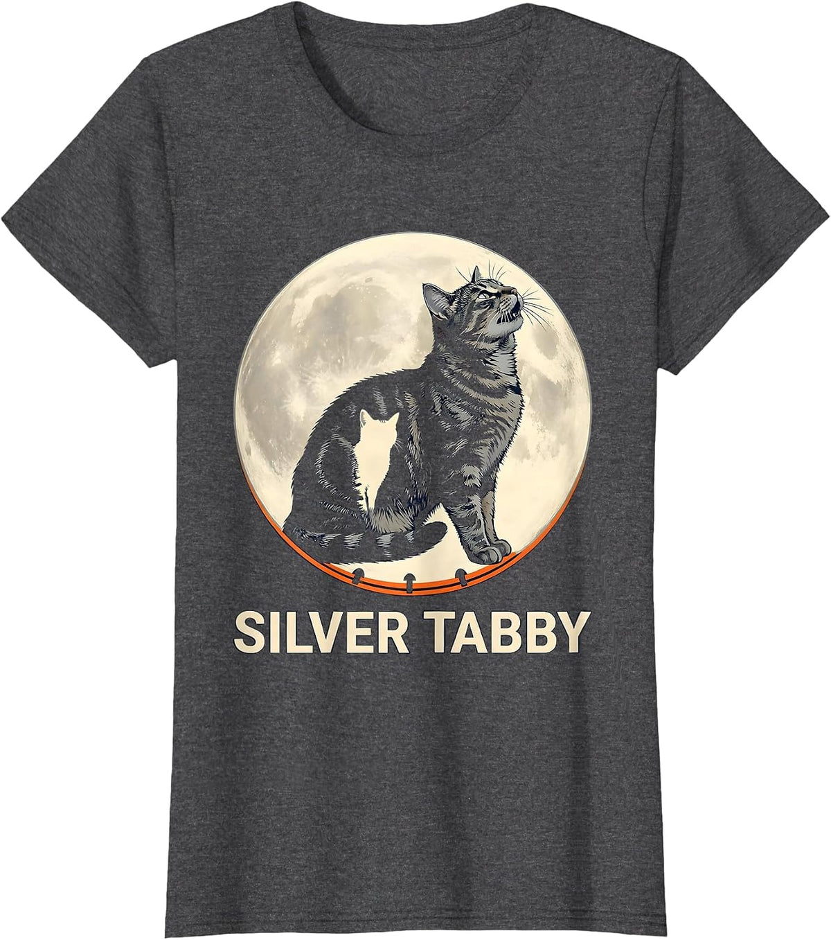 Women's Silver Tabby Howling at Moon 90's Retro Cat Owner Fantasy T-Shirt - Dark Heather Grey