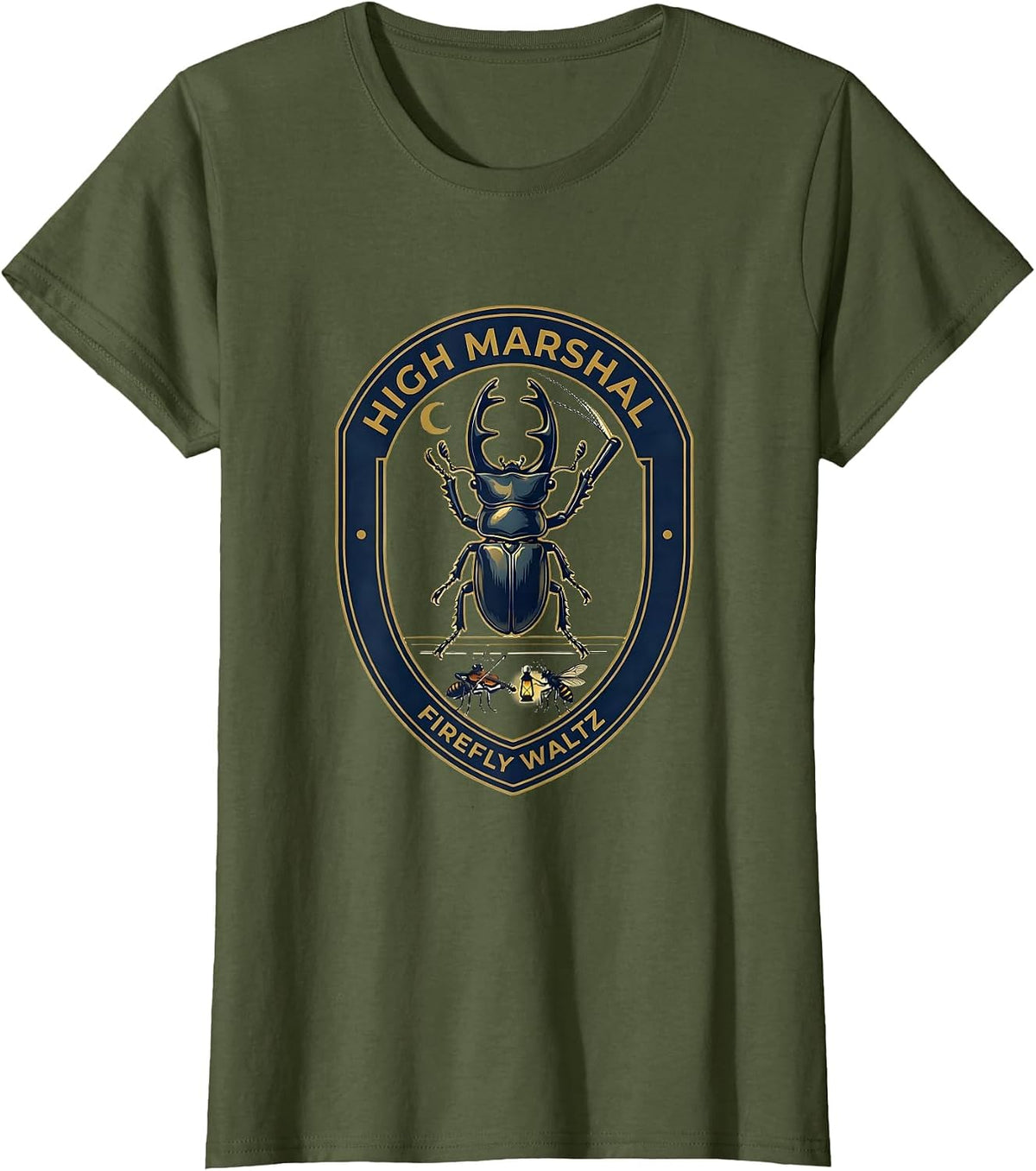 Women's High Marshal Firefly Waltz Vintage Insect Band Nature Lover T-Shirt - Olive Green
