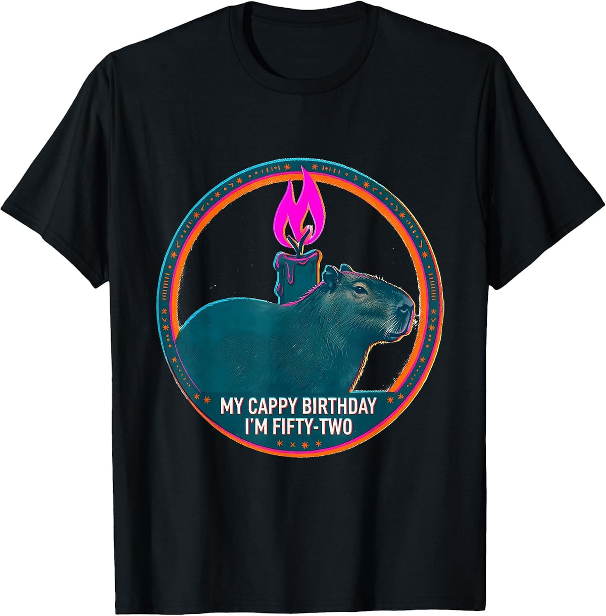 Men's My Cappy Birthday I'm Fifty-Two Cute Kawaii Capybara T-Shirt - Black