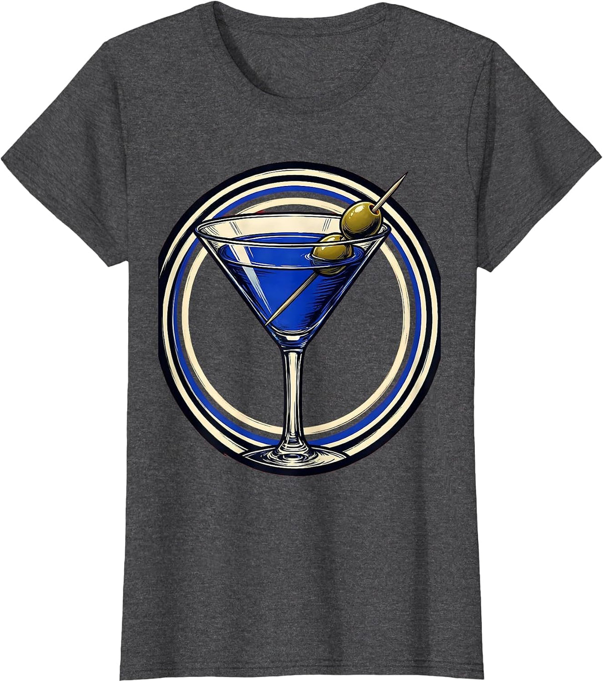 Women's Classic Martini Olive Cocktail Illustration T-Shirt - Dark Heather Grey