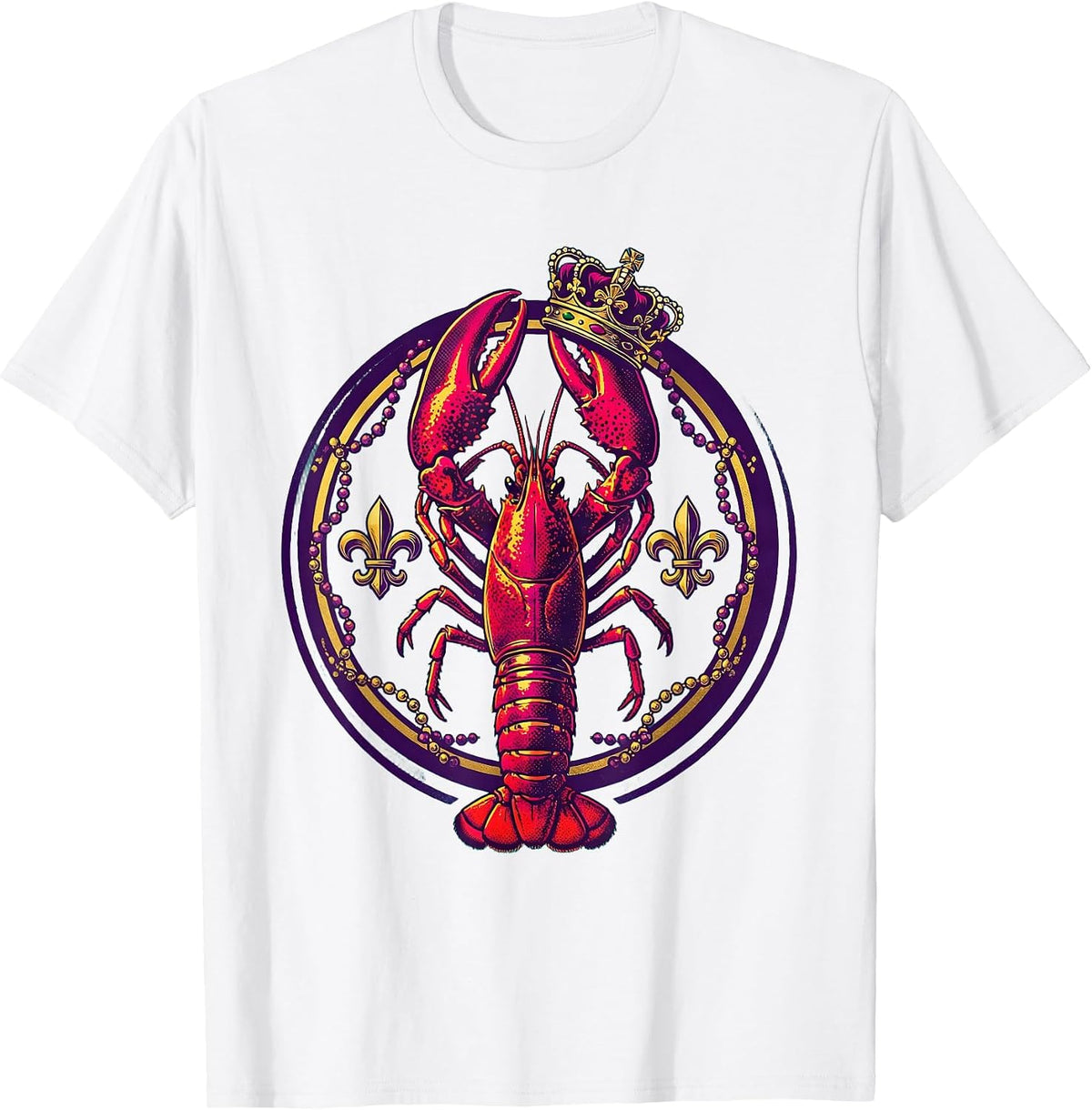 Men's Crowned Crawfish Mardi Gras Festive Graphic T-Shirt - White