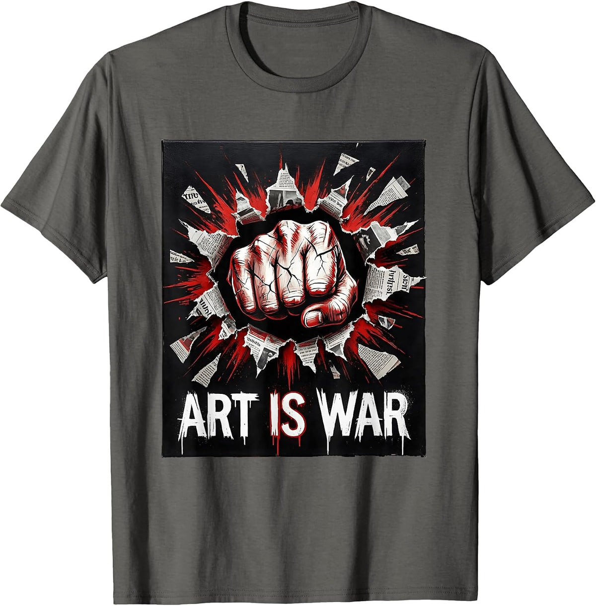 Art Is War Punk Metal Design T-Shirt - Asphalt Grey