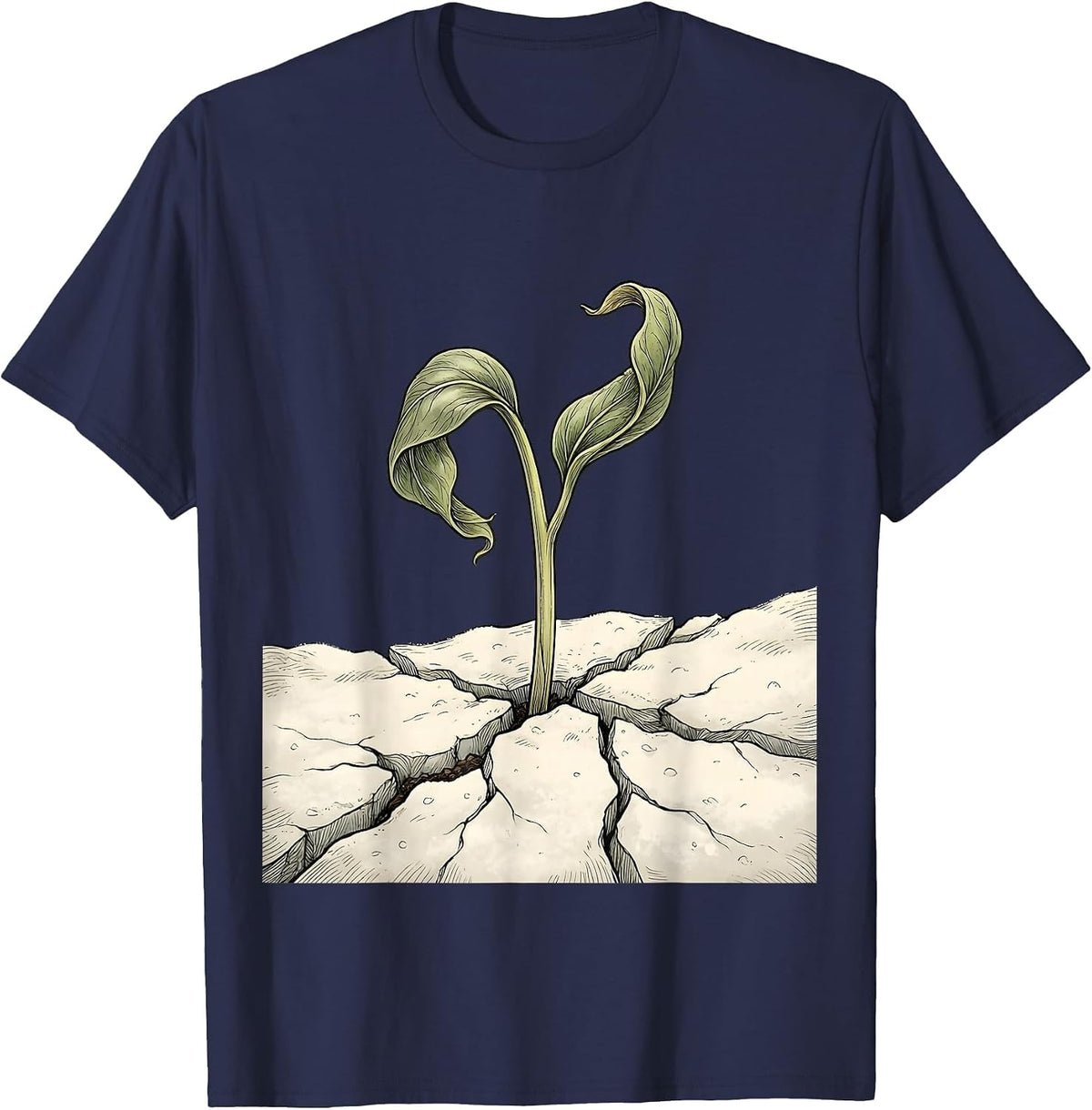 Suicide Prevention Awareness Green Sprout Snow Art T-Shirt - Navy Blue