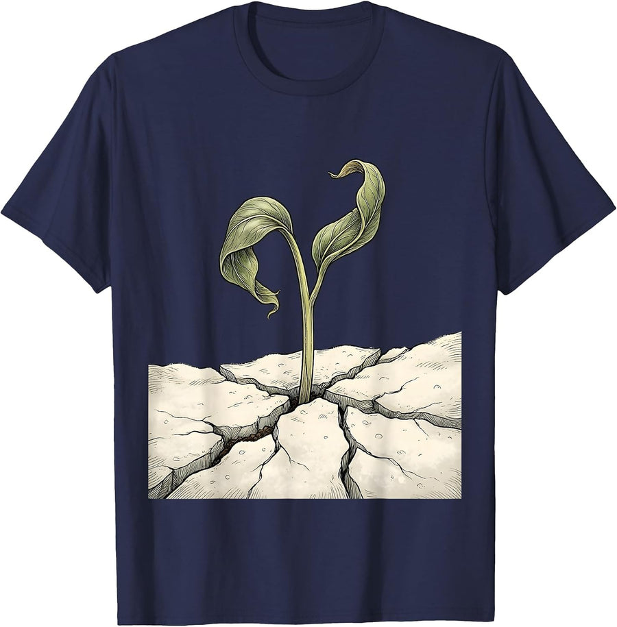 Suicide Prevention Awareness Green Sprout Snow Art T-Shirt - Navy Blue