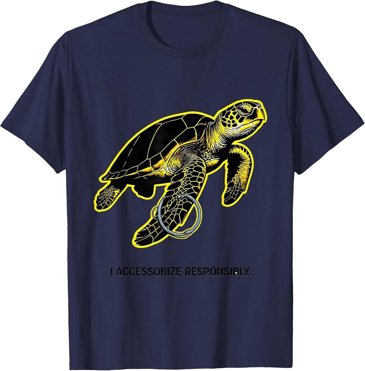 Men's I Accessorize Responsibly Stencil Sea Turtle Ocean Animal T-Shirt - Navy Blue