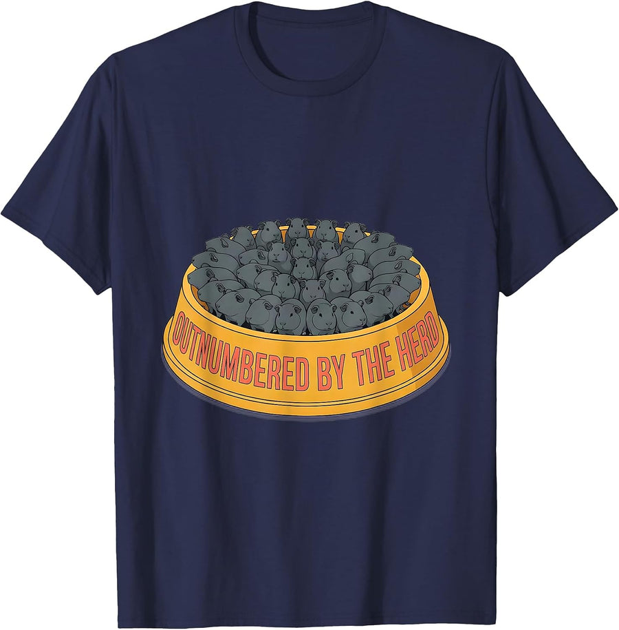 Outnumbered By The Herd Funny Guinea Pig Owner Pet Lover T-Shirt - Navy Blue
