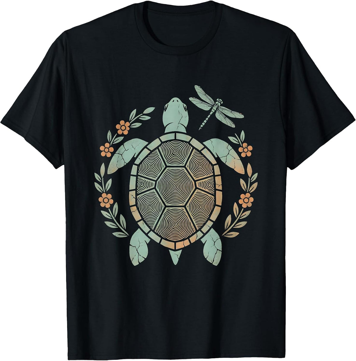 Men's Sea Turtle Tie Dye Spiral Shell Graphic T-Shirt - Black