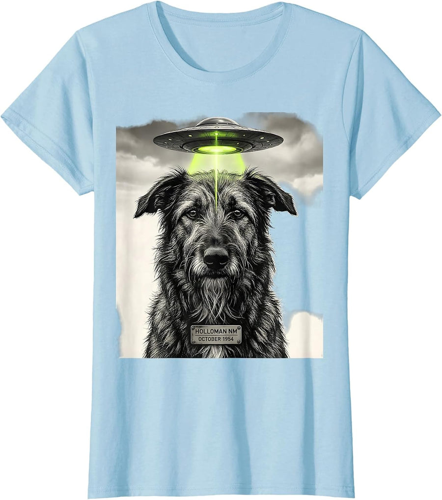 Women's Holloman NM October 1954 Funny Irish Wolfhound Dog UFO T-Shirt - Baby Blue