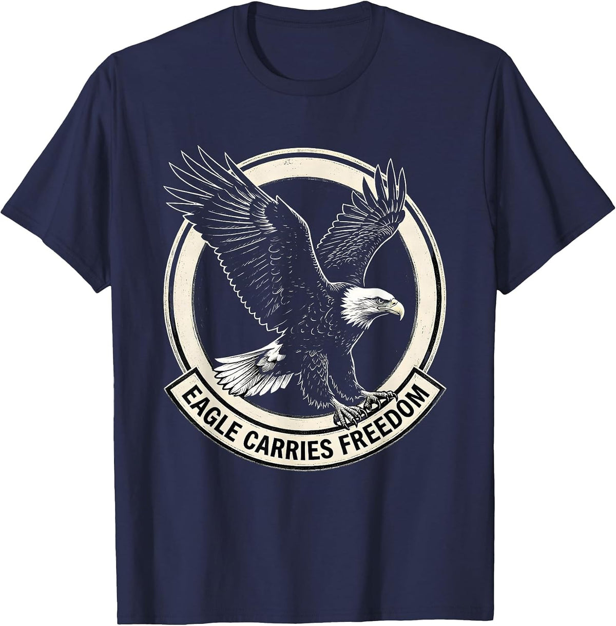 Eagle Carries Freedom Scratchboard Patriotic Eagle Wildlife T-Shirt - Navy Blue