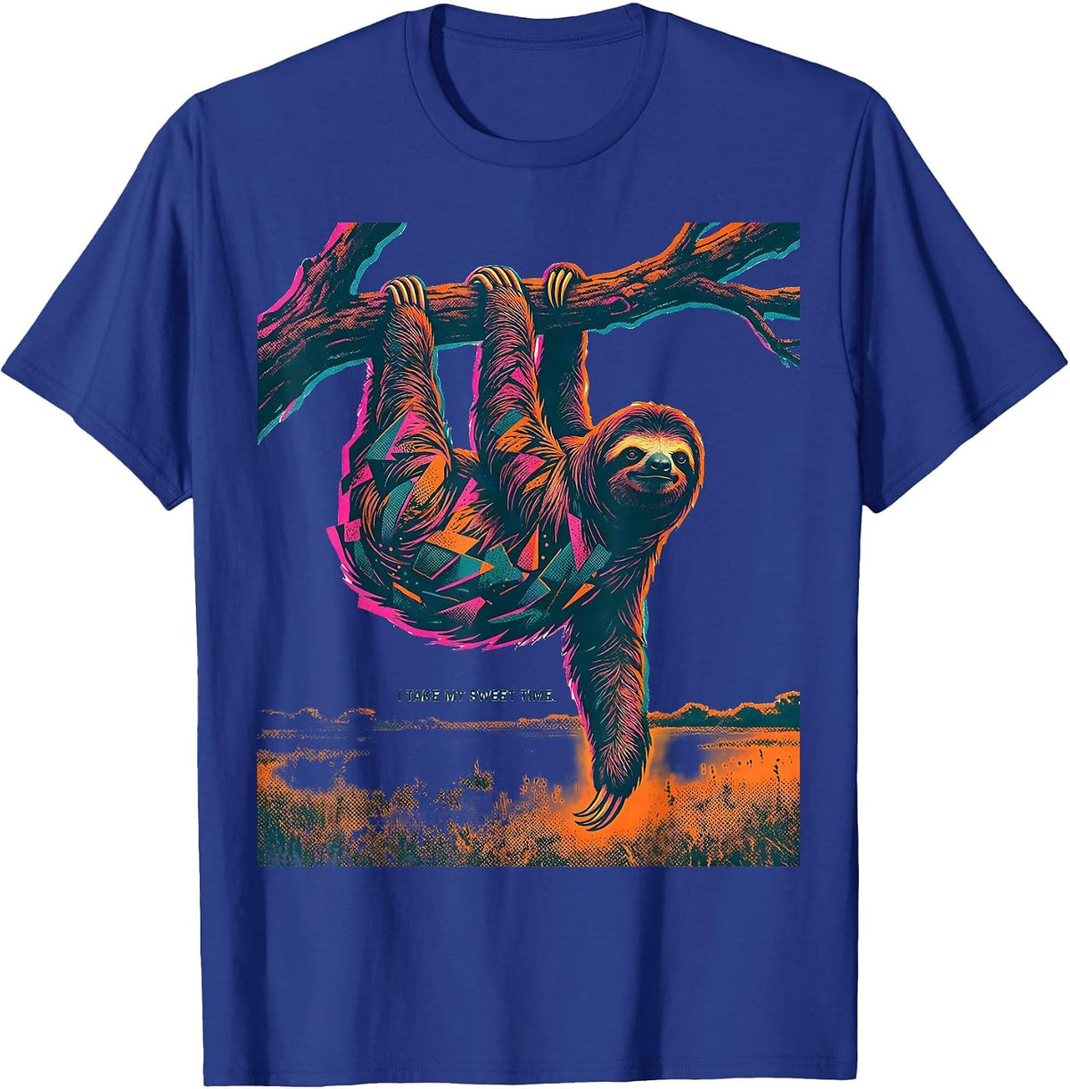 I Take My Sweet Time Funny Sloth Lover Lazy Humor T-Shirt - Royal Blue