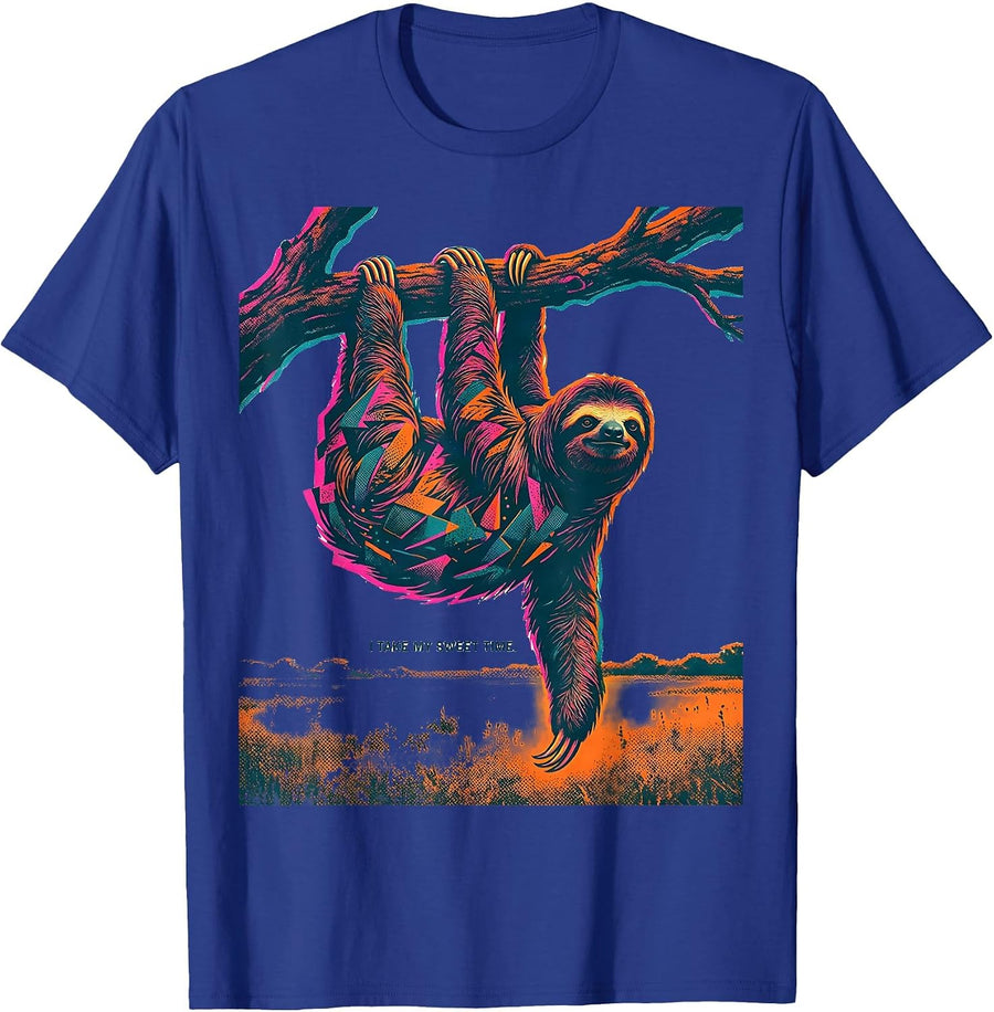 I Take My Sweet Time Funny Sloth Lover Lazy Humor T-Shirt - Royal Blue