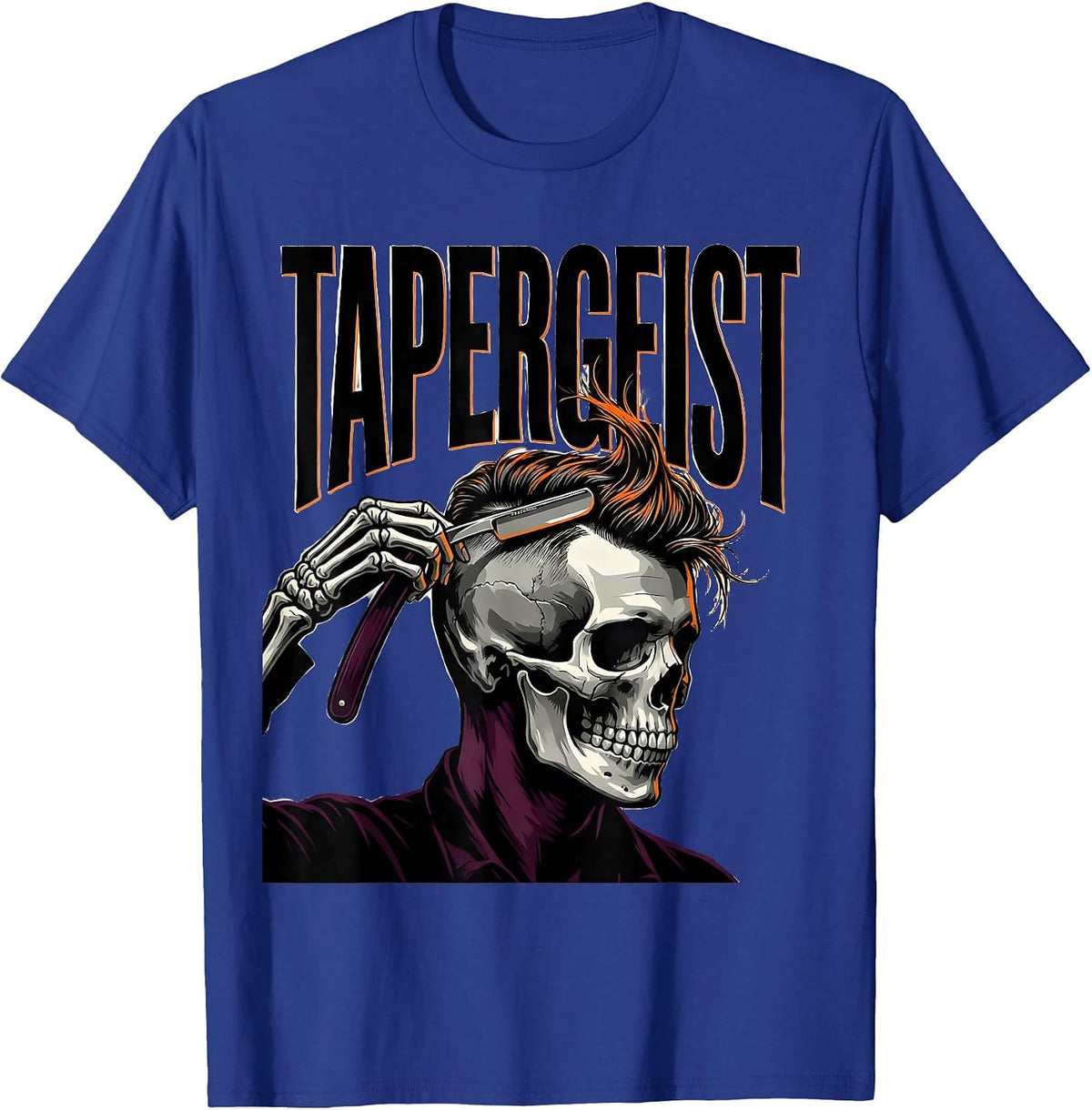 Tapergeist Skeleton Barber Halloween Hairstylist Humor T-Shirt - Royal Blue